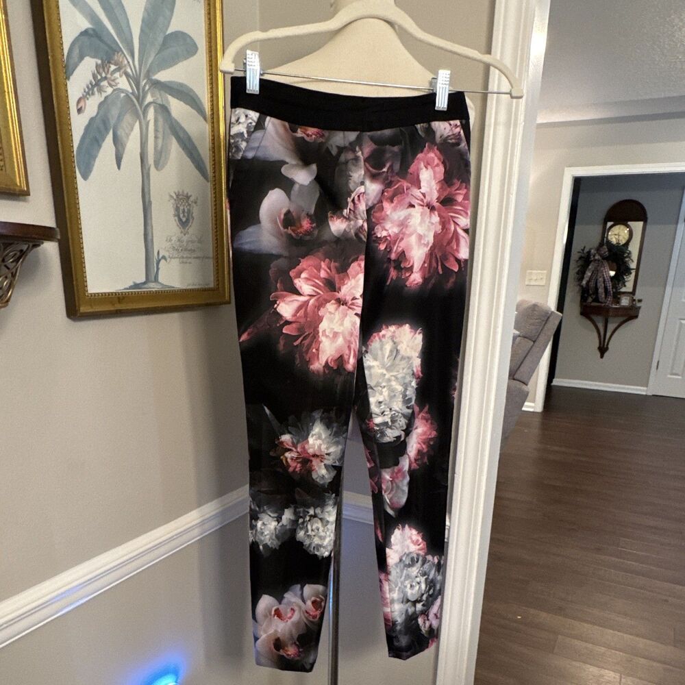 Ted Baker Women’s Black Pink Floral Leggings Pants Flat Front Regular Fit